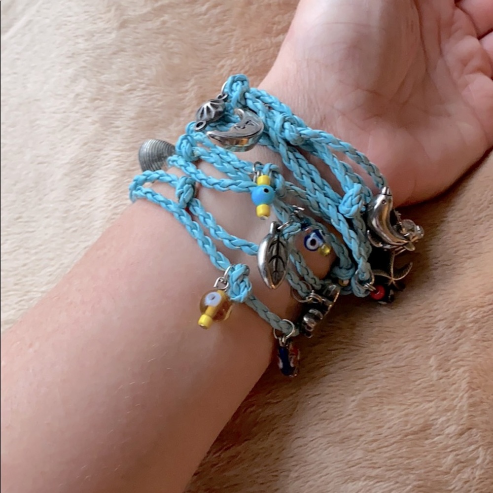 Baby Blue Evil Eye Charm Wrap Bracelet